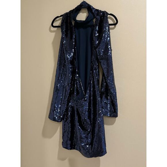 Sabina Musayev Halter Blue Sequin Arena Mini Dress Large L NWT - Picture 10 of 11